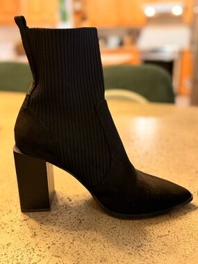 Call It Spring Black Ribbed Sock Ankle Boot with Block Heel